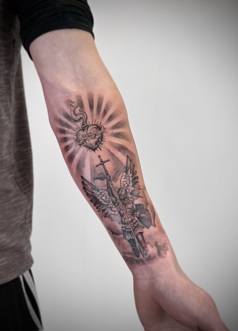 Sacred Heart + Archangel Michael (forearm)